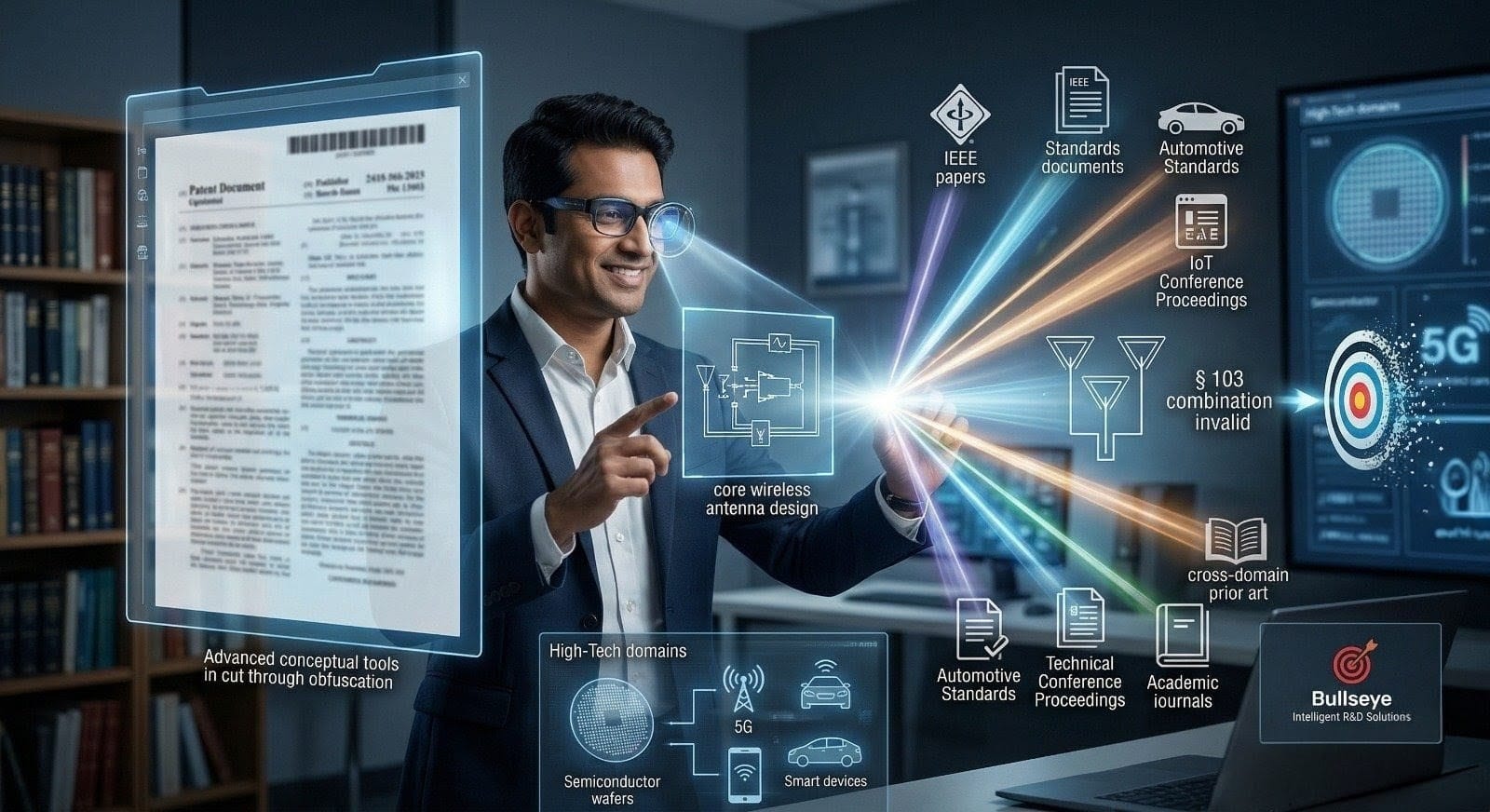 Engineer analysing patents, standards, and cross-domain technical evidence